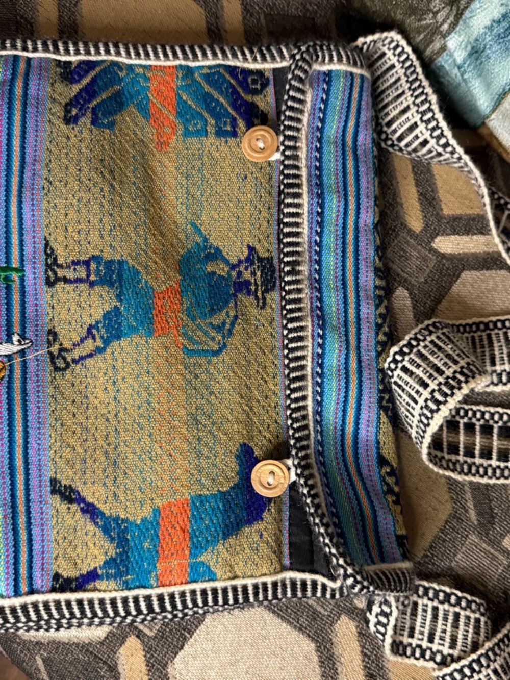 Handmade Peruvian Woven Crossbody Bag - Llama & Flute Player Scene - Boho